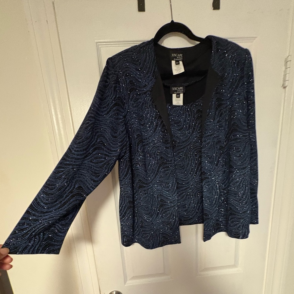 Xscape Women's Navy Glitter Blazer